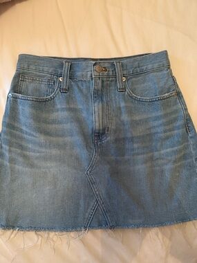 Madewell Light Blue Denim Mini Skirt with Raw Hem